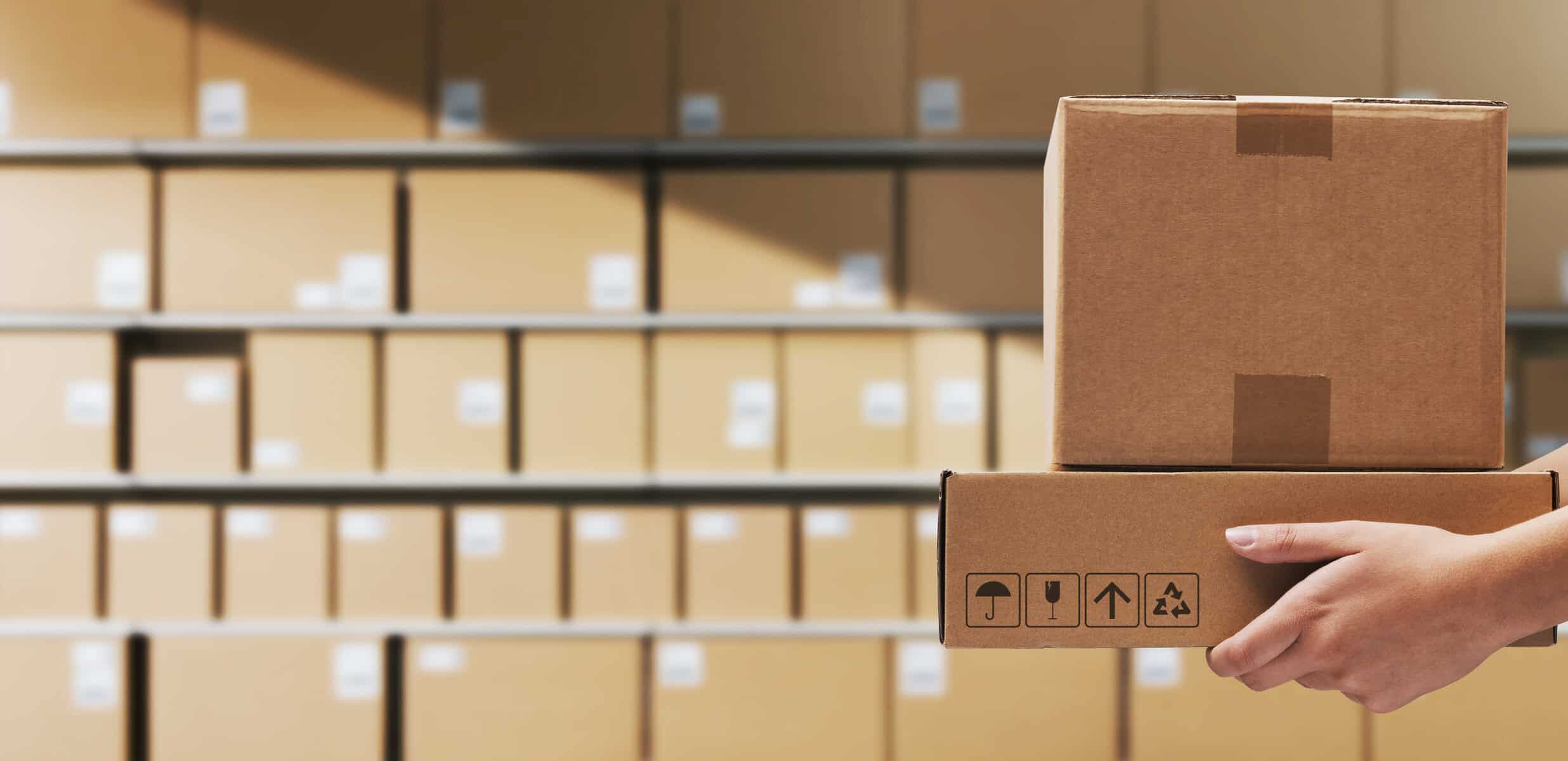 Warehouse worker holding delivery boxes