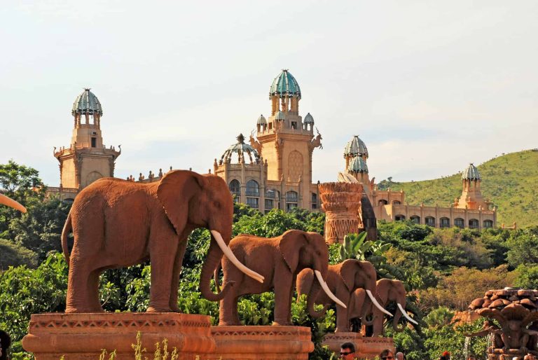 elephant statues on Bridge of Time, Sun City, South Africa