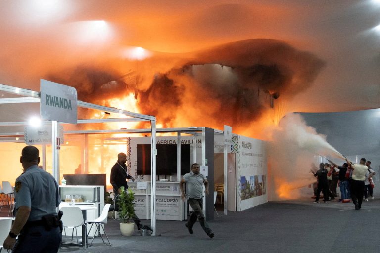 Fire at the Pavilion of Countries in the Blue Zone at the United Nations Climate Change Conference (COP30) in Belem