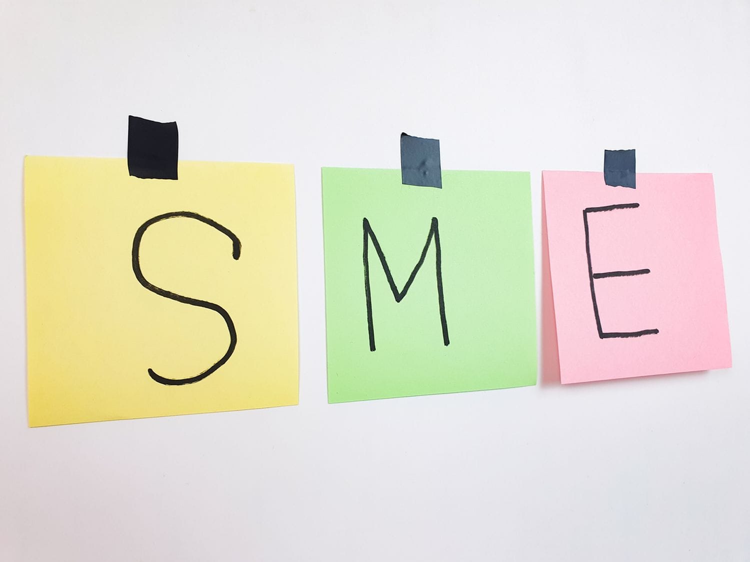 SMEs Small and medium-sized enterprises, text, inscription, note on sheets. Business concept, enterprises.