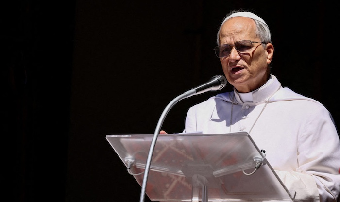 Pope Leo XIV leads the Angelus prayer in Castel Gandolfo