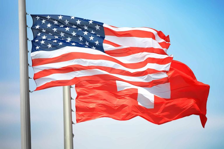 Flags of the USA and Switzerland