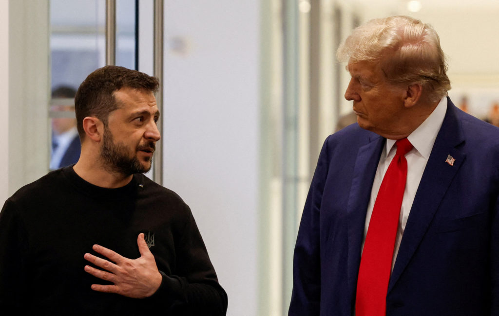 Republican presidential nominee and former U.S. President Donald Trump and Ukraine's President Volodymyr Zelenskiy meet in New York