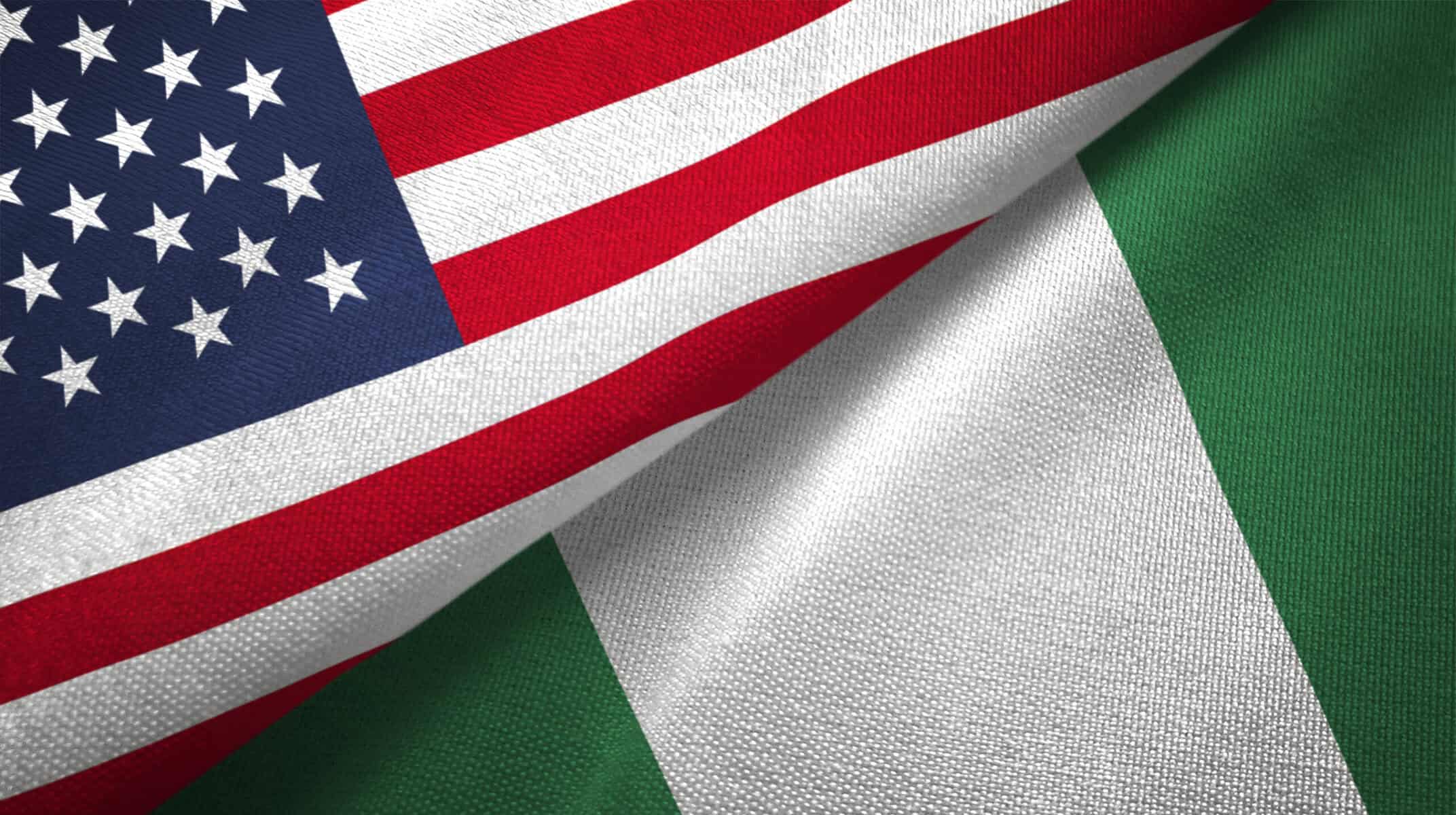 Nigeria and United States two flags together realations textile cloth fabric texture