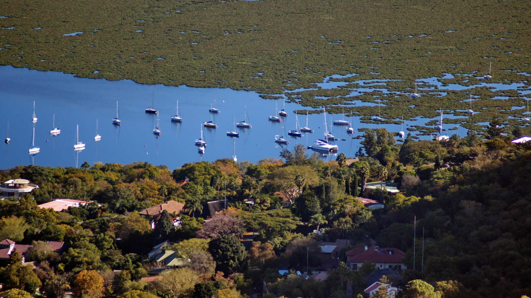 Boats moored in Hartbeespoort Dam