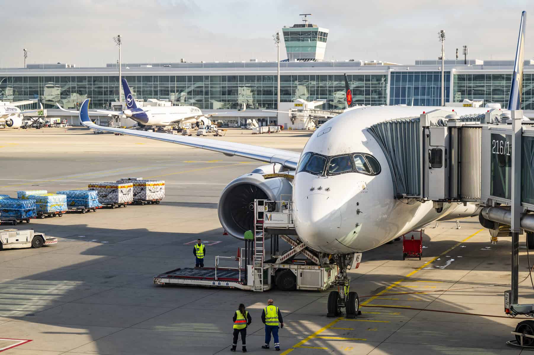 Preparing the aircraft for flight at Munich International Airport MUC.