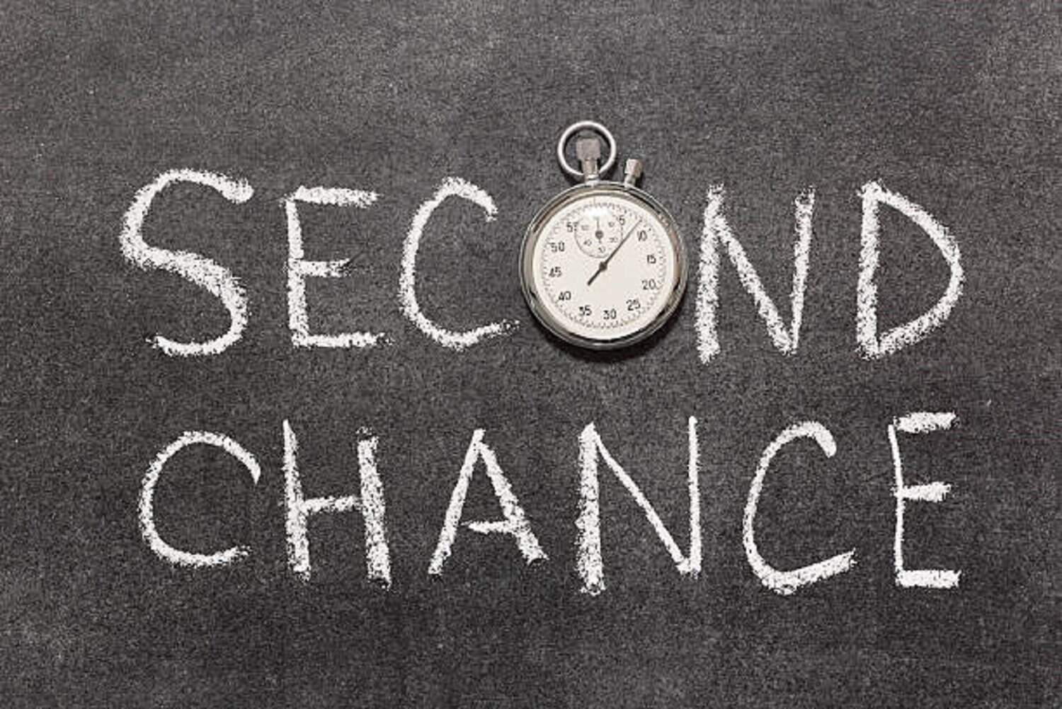 second chance phrase with vintage precise stopwatch used instead of O