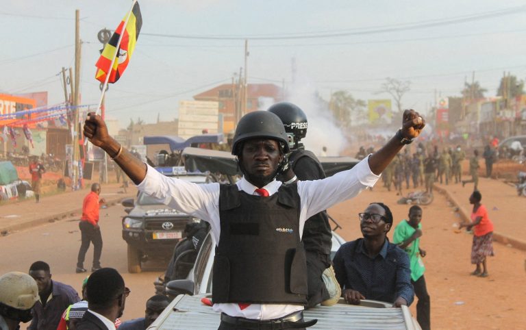 FILE PHOTO: Ugandan Predidential candidate Robert Kyagulanyi of the National Unity Platform (NUP) party attends a campaign rally, in Kampala
