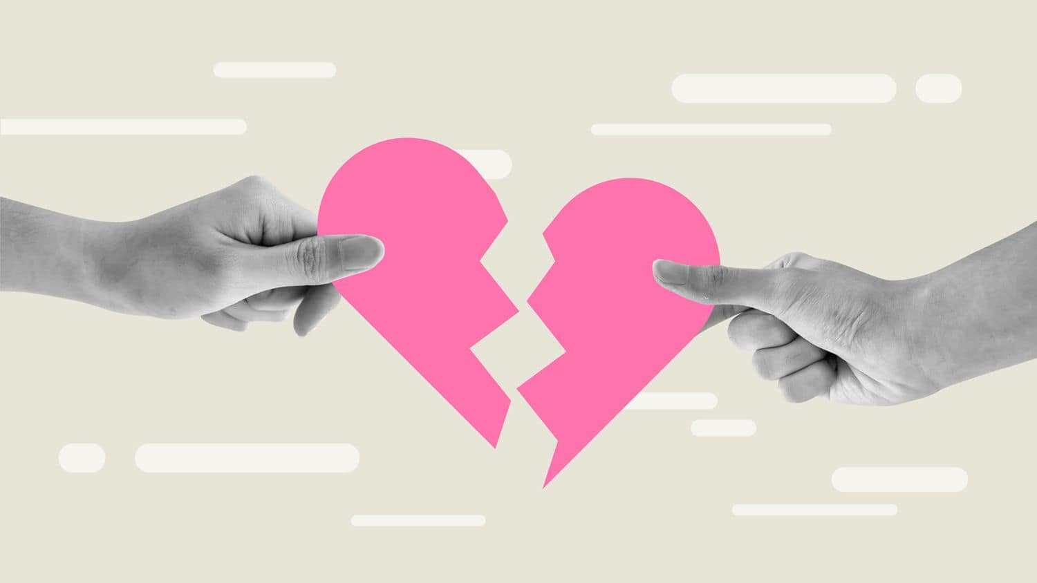 Two hands tearing heart apart, broken heart concept