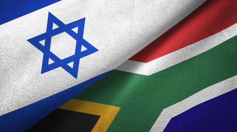 South Africa and Israel two flags together textile cloth fabric texture