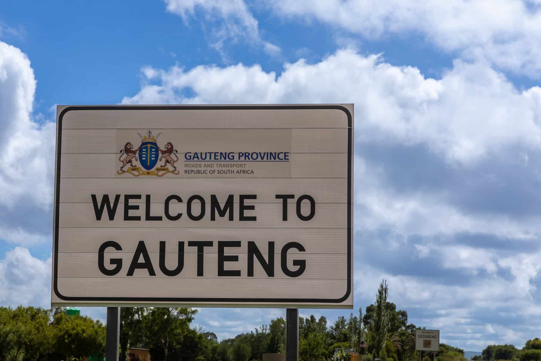 Welcome to Gauteng road sign