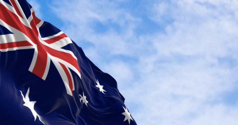 Australia national flag waving in the wind