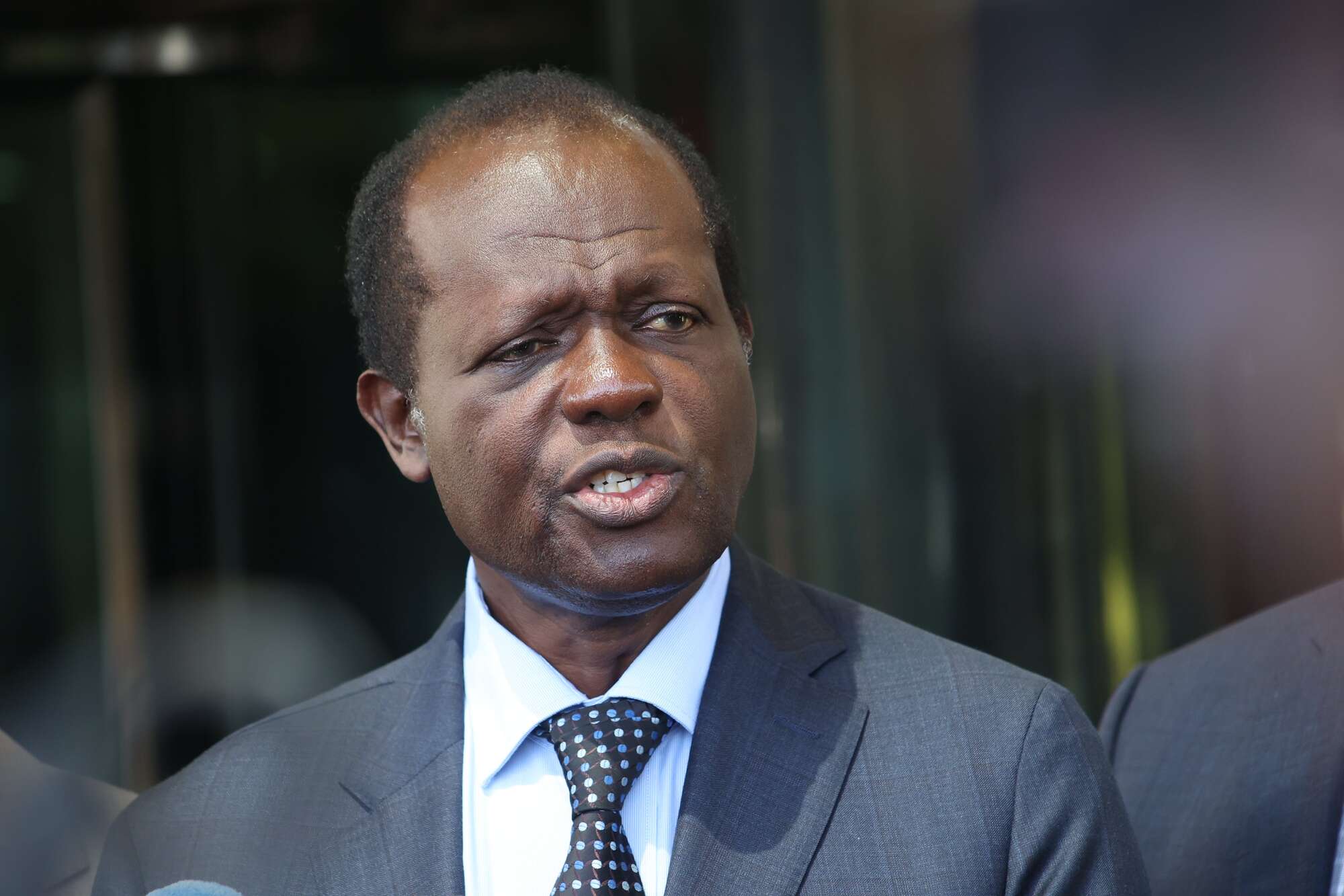 Former Cabinet Secretary Raphael Tuju addressing journalists at