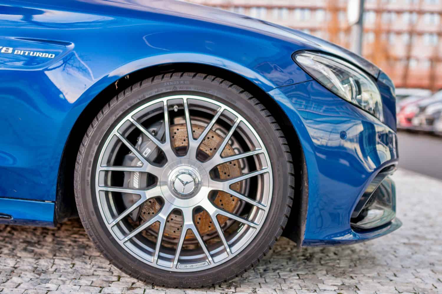 Closeup of new luxury car Mercedes-Benz c-class C63