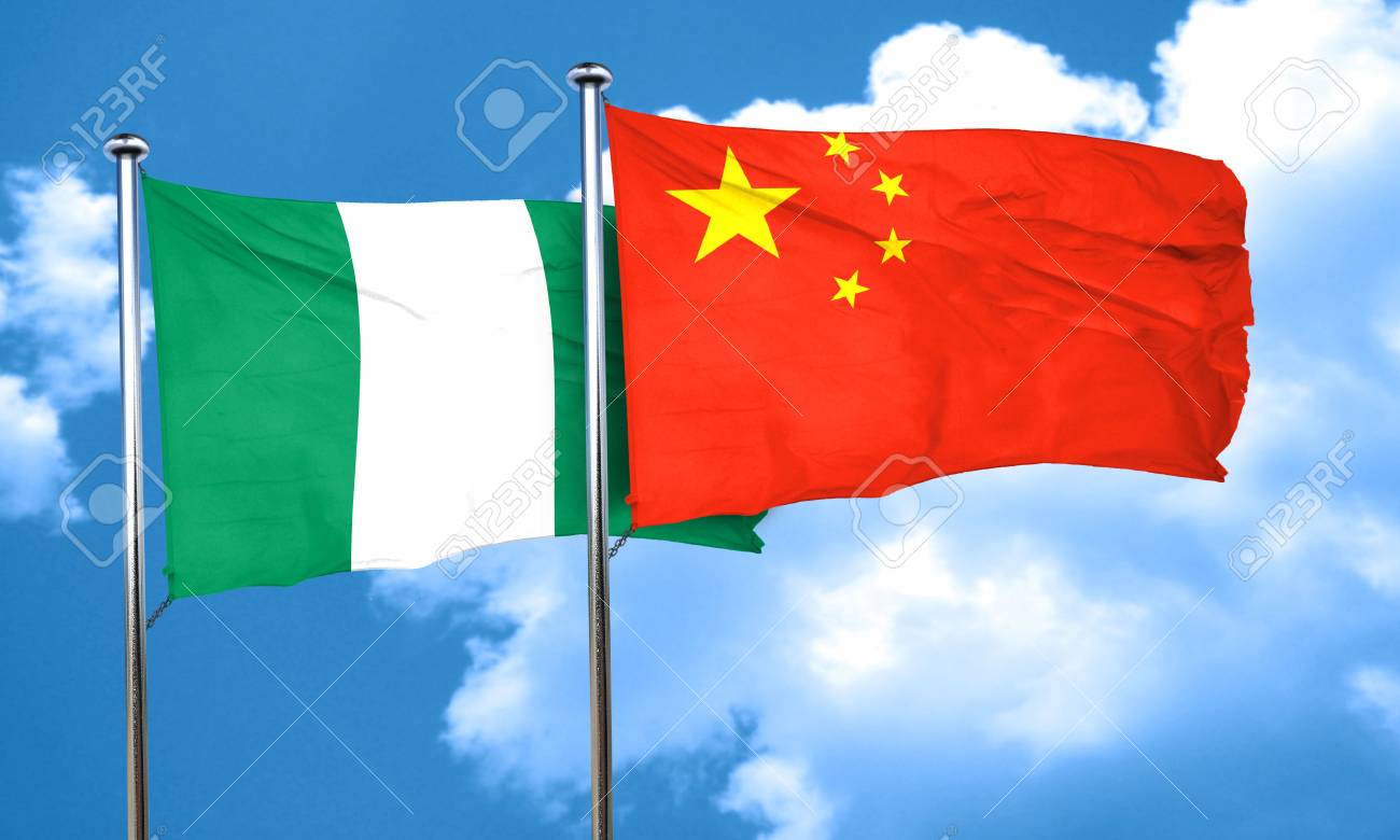 Nigeria flag with China flag, 3D rendering