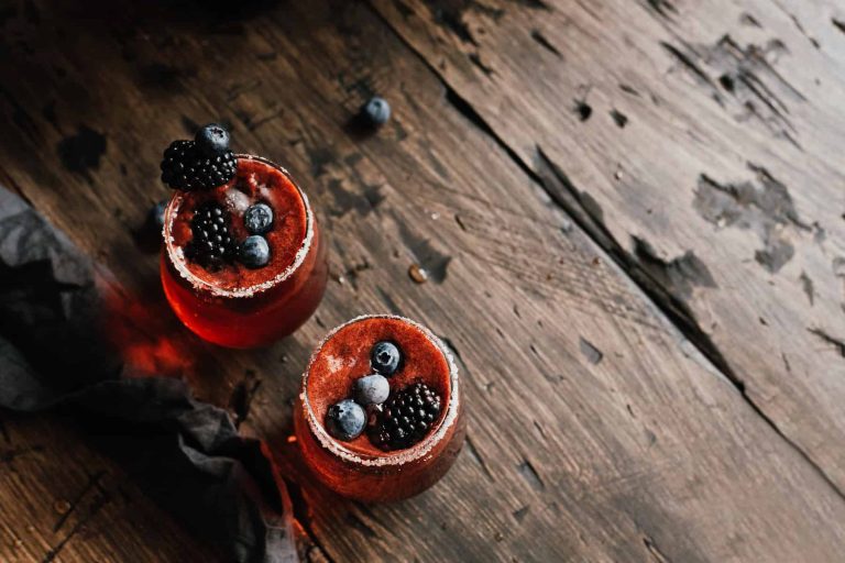 Fresh berry cocktail with blackberries and blueberries