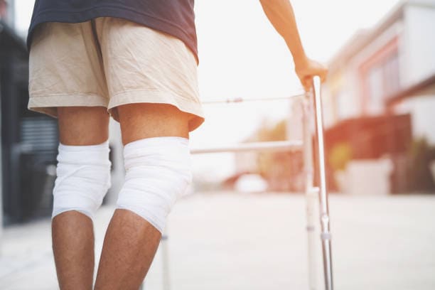 Asian senior Elderly man have knee pain and bone problems.