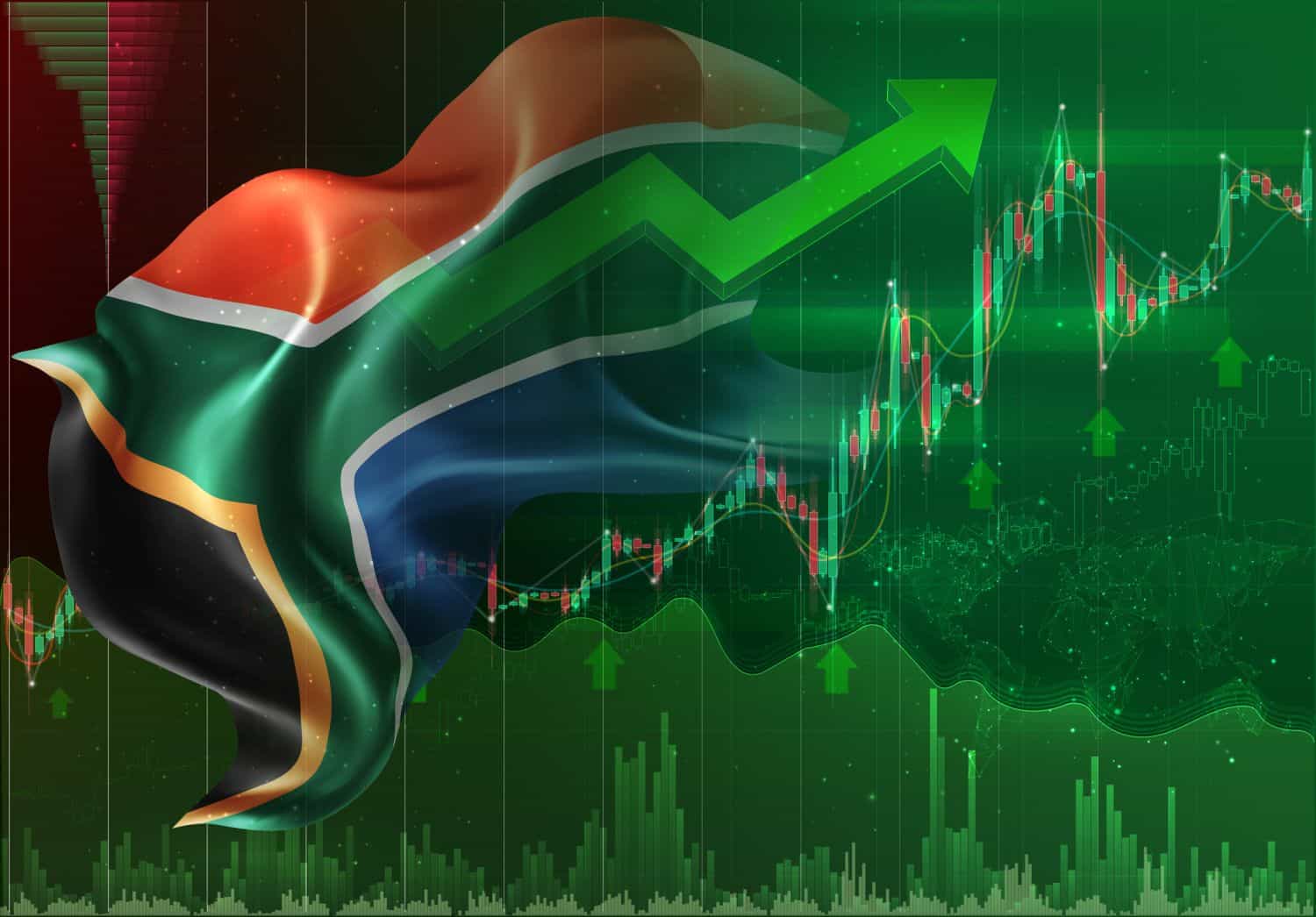 South Africa, vector 3d flag financial exchange trend up