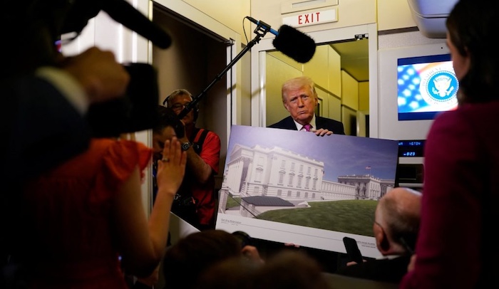 U.S. President Donald Trump on board Air Force One for travel to Joint Base Andrews