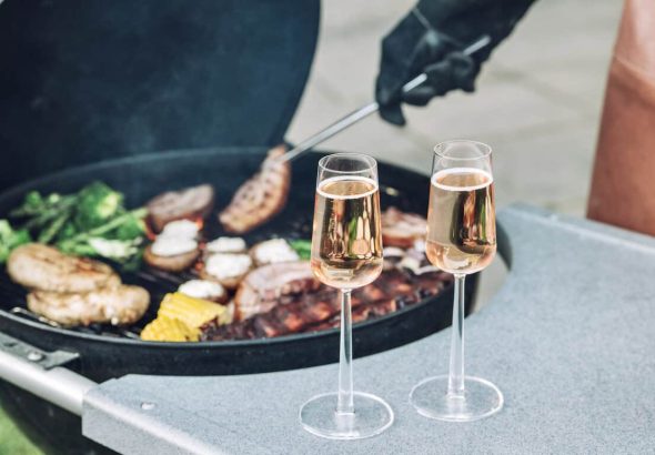outdoor barbecue with pink champagne