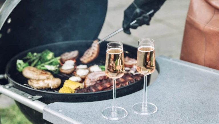 outdoor barbecue with pink champagne
