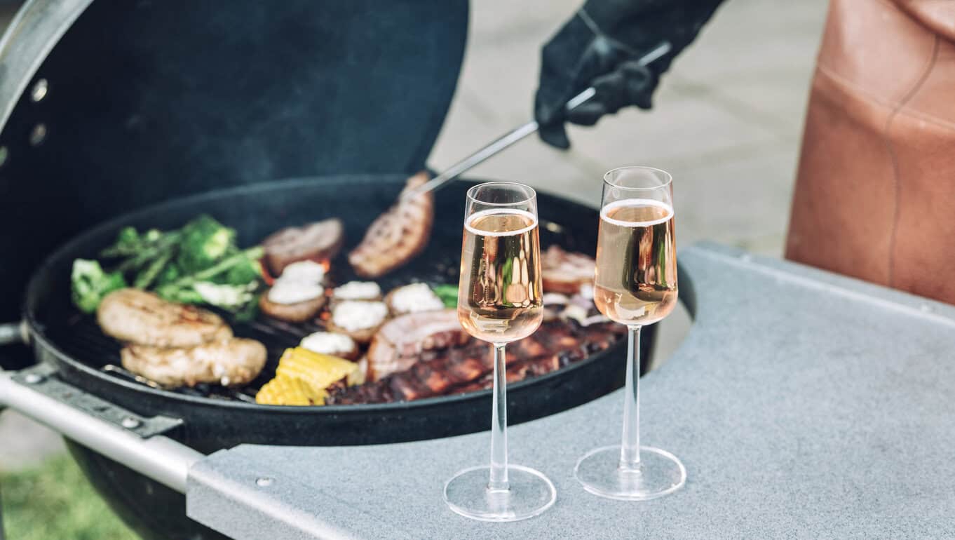 outdoor barbecue with pink champagne